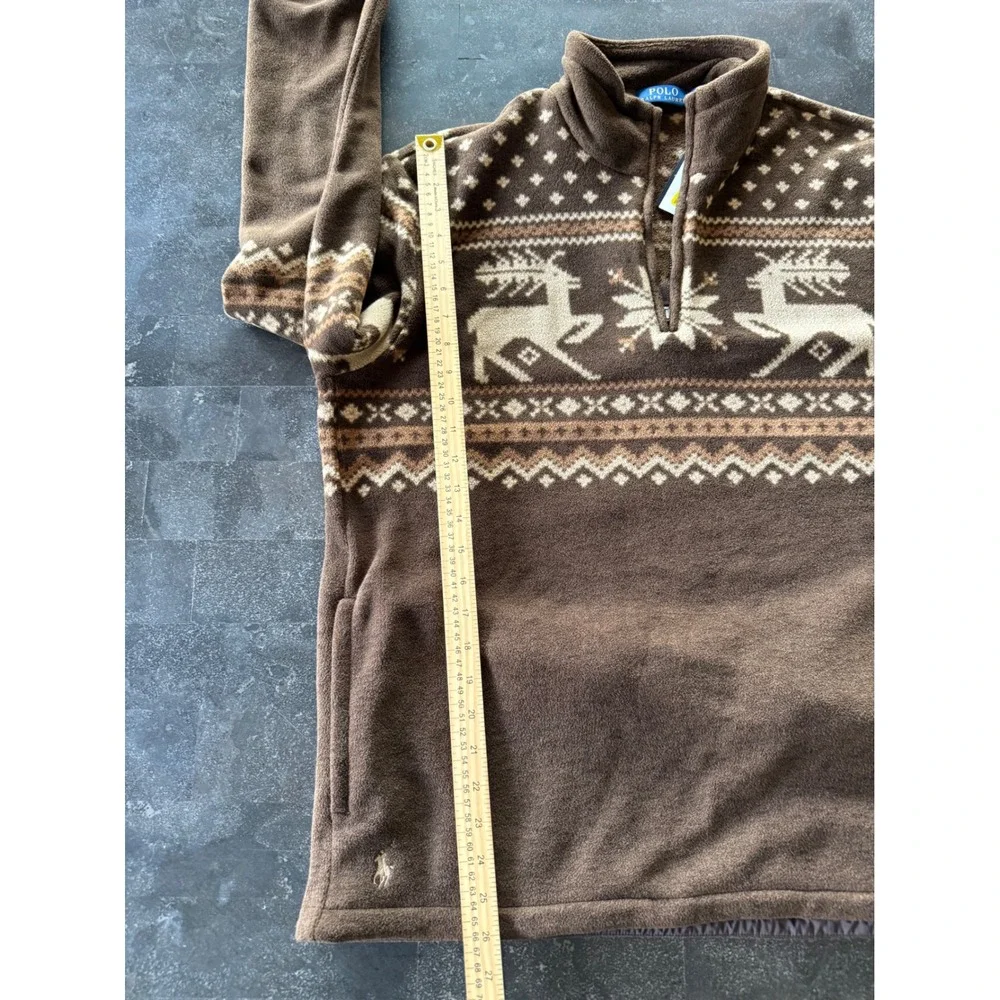 Polo Ralph Lauren Mens L Reindeer Fair Isle Fleece 1/4 Zip Pullover Brown Preppy